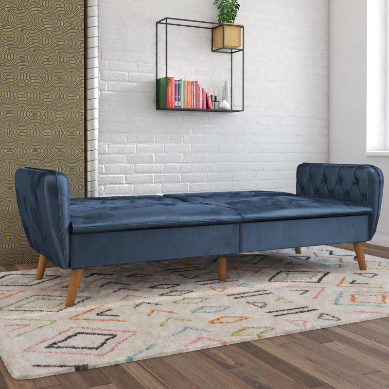 Full / Double 210.8cm Velvet Futon Sofa, Blue