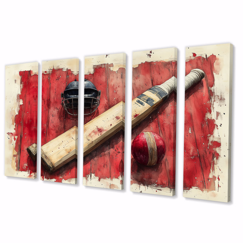 Ensemble de salon de cricket rouge et noir - Cricket Sport Wall Art, H 32 po x l 80 po