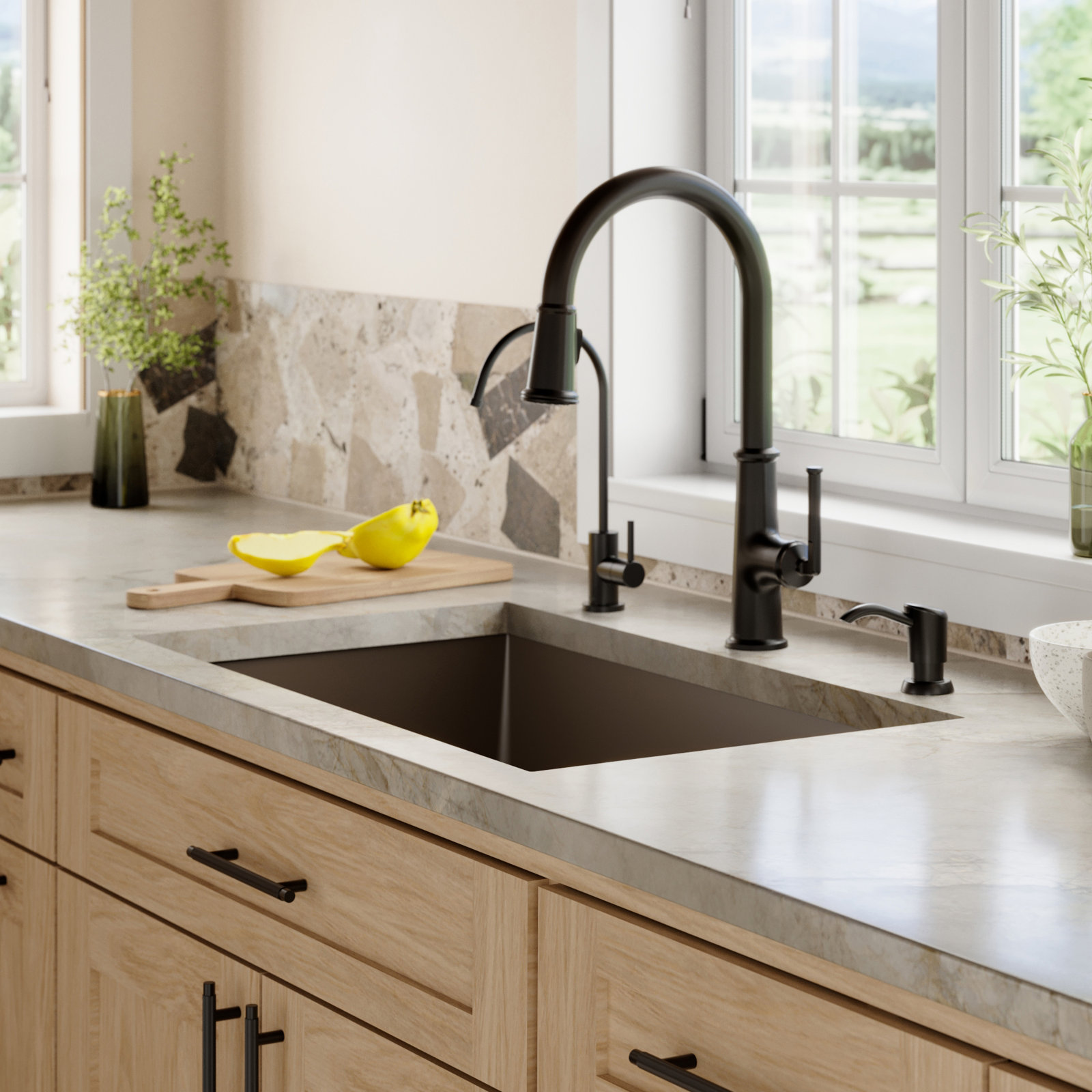 32" Undermount Quartz Composite Sink, Brown