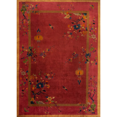 Antique Art Deco Room Size Wool Coral Rug