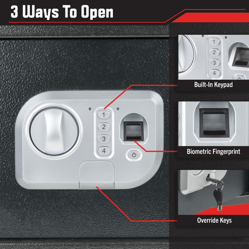 Stalwart Electronic Safe - Digital Biometric Fingerprint Lock Box with Override Keys - Business or Home Safe for Jewelry, Cash, and More