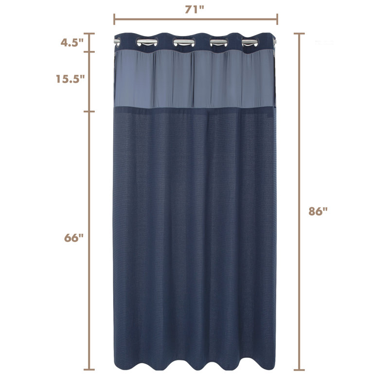 Rideau de douche gaufré en mélange de coton avec doublure inclus, Marine, H 86 po x l 71 po