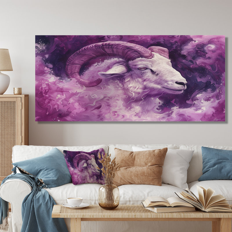 «Mauve et blanc» Astrologie Bélier ascendant II - Astronomie Bélier, art mural, Toile tendue, H 28 po x l 60 po