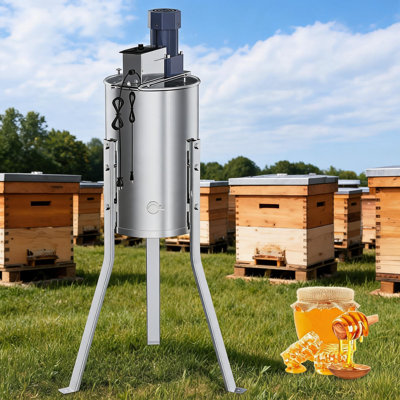 Stainless Steel Electric Honey Extractor Spinner Centrifuge - Adjustable Height Stand, Clear Lid, Large Frame Basket - Beekeeping Honey Harvest Equipment - With handle | Electric model: 3 frames