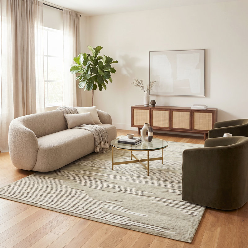Lupo Mid-Century Modern Hand-Hooked New Zealand Wool Area Rug