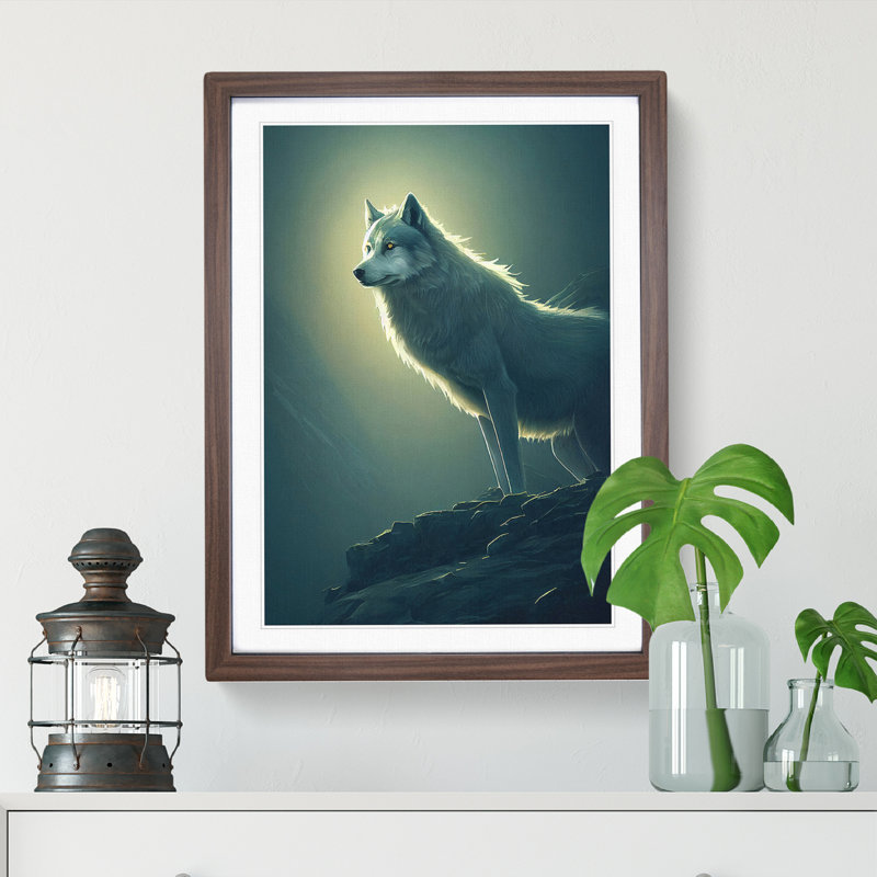XV1022-5287X Wolf Upon The Rock - Single Picture Frame Print, 34cm H x 25cm W, Brown