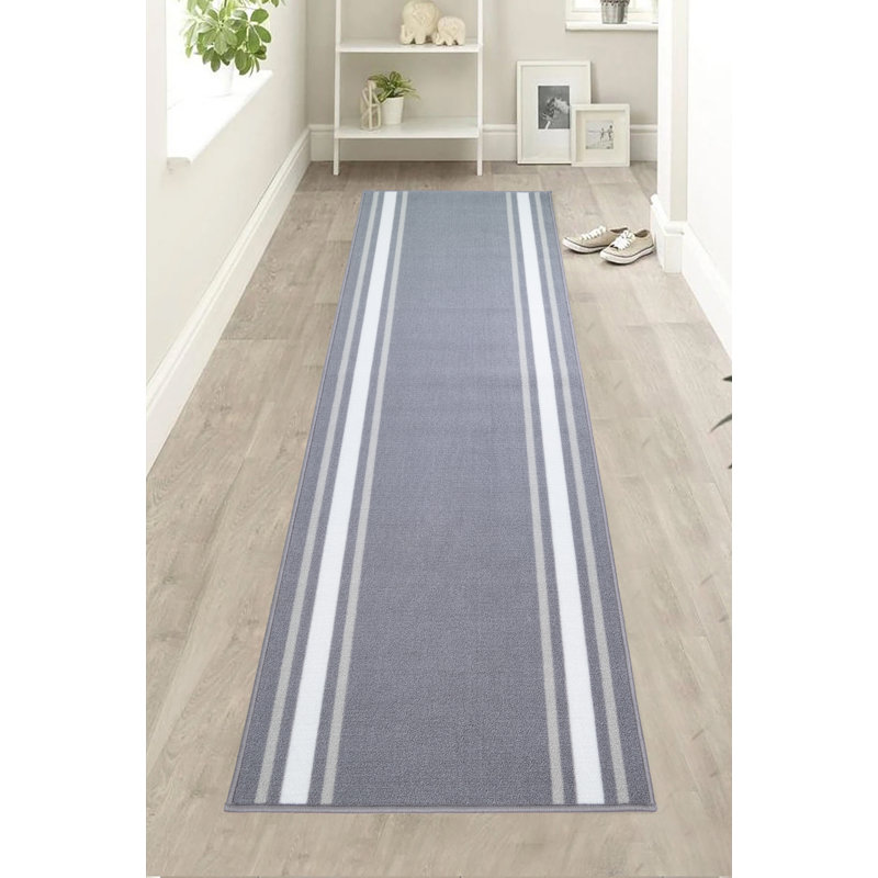 Solid Border Gray Low Pile Slip Resistant Rugs, Runner 2'8" x 48'