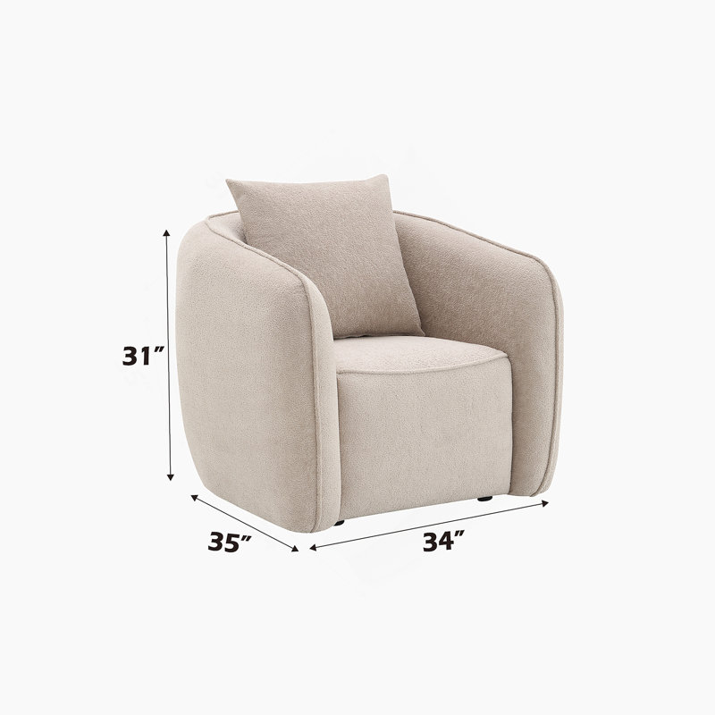 Chaise en chenille Keith Beige avec 1 coussin décoratif de couleur assortie, Beige