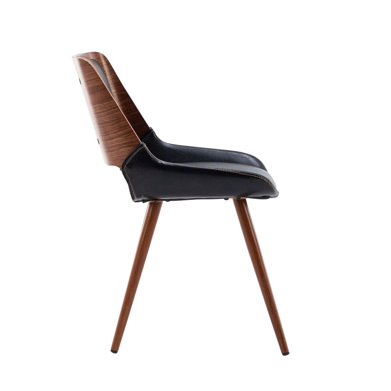 Basil Faux Leather Mid-Century Dining Chair, Black