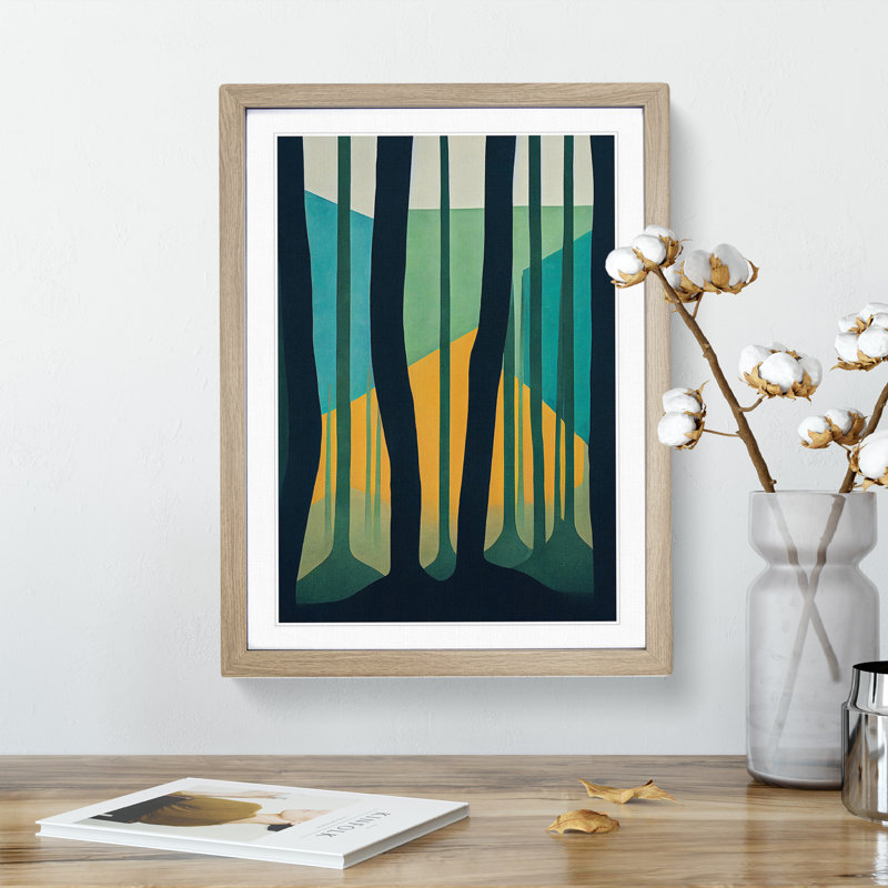 XV1022-3625X Powerful Forest Abstract - Print, 66cm H x 48cm W, Oak Framed, White