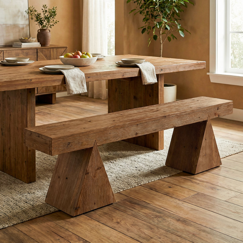 Solid Wood Bench-63 Rustic Dining Bench, Dark Brown