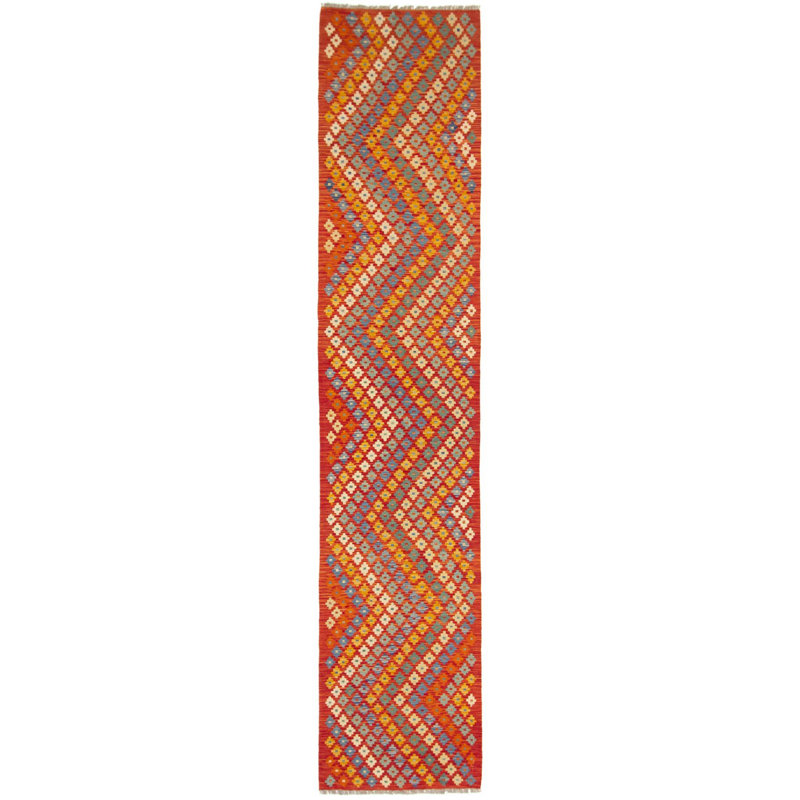 Runner 80 cm x 391 cm Geometric Wool Hand Woven Kilim