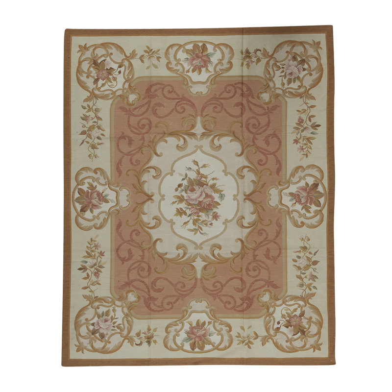 Hand-Knotted High-Quality Rose and Beige Area Rug