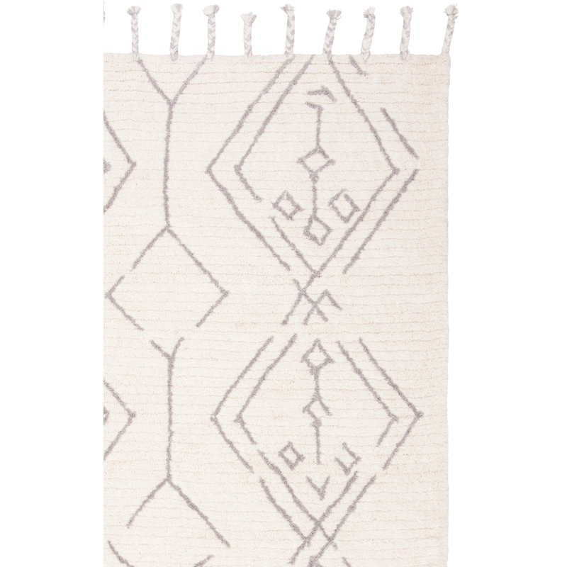 Ezzie Southwestern Handmade Tufted Wool Ivory/Silver Area Rug, Rectangle 4' x 6'
