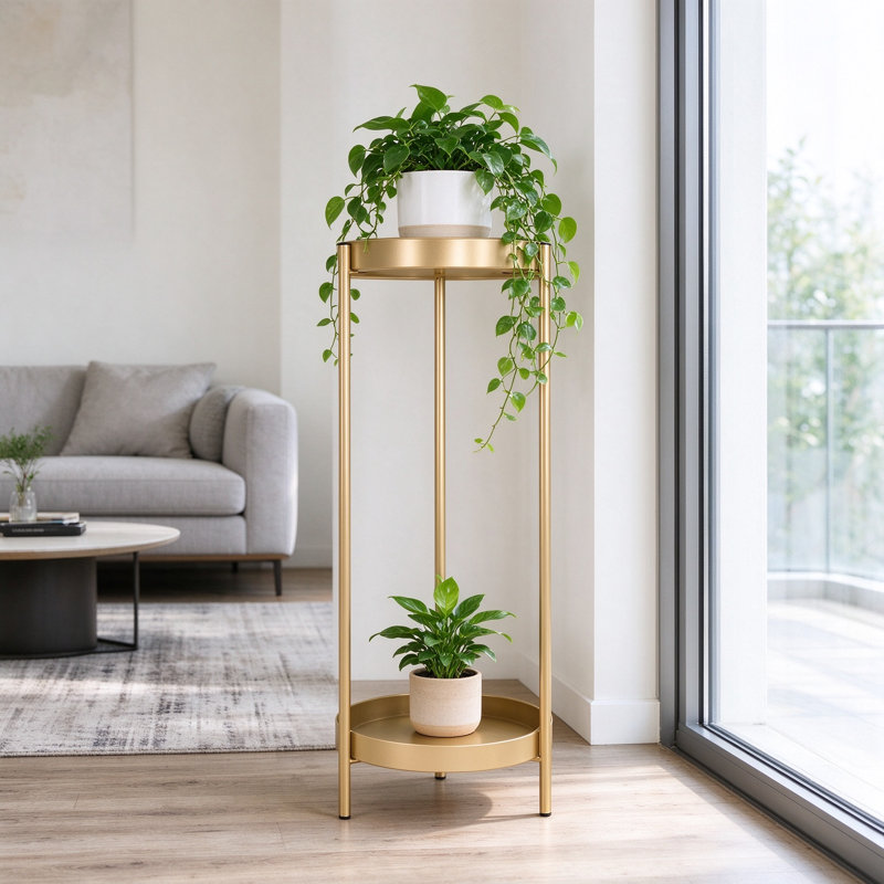 Support pour plante, support de pot de fleur en métal avec plateaux de présentation amovibles, support de rangement polyvalent et table de canapé pour une utilisation intérieure et extérieure