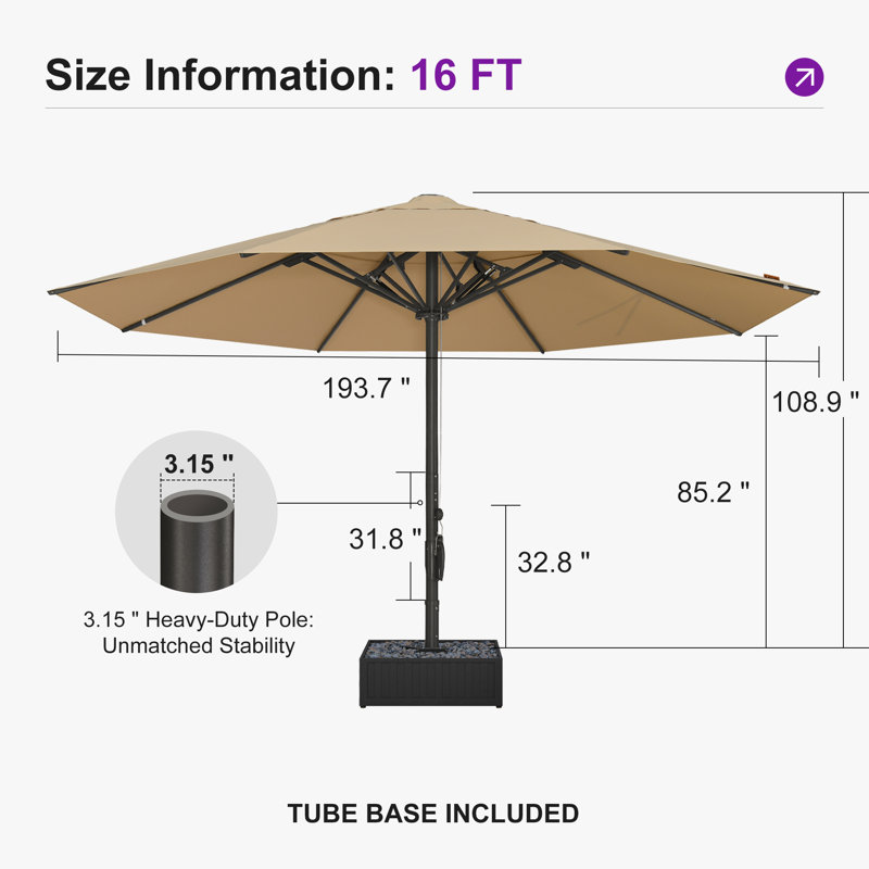 Parasol de table semi-automatique pour l'extérieur, Noir