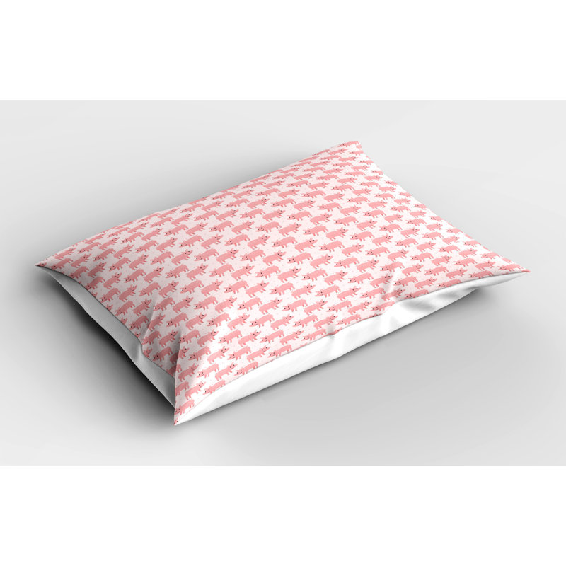Ambesonne Pig Pillow Sham 2 Pack Funny Piglets Pastel Pattern Pale Pink and Rose