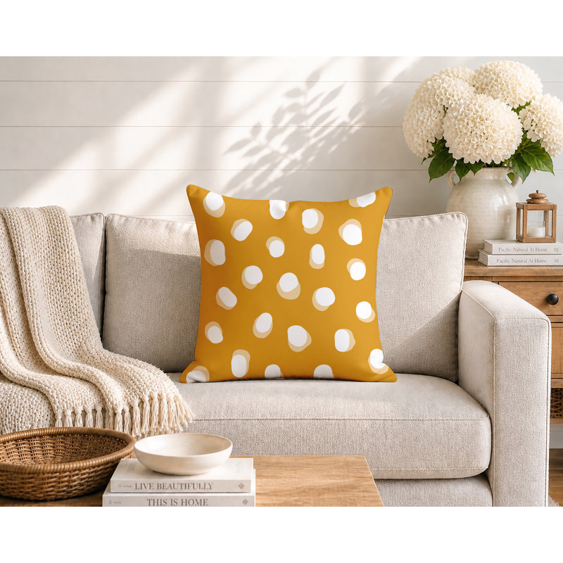 Oreiller réversible intérieur / extérieur Jayi Spots, 16 x 16, Jaune