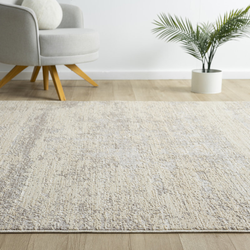 Farmhouse Distressed Power-Loomed Indoor Area Rug, Silver, Rectangle 4' x 6'6"