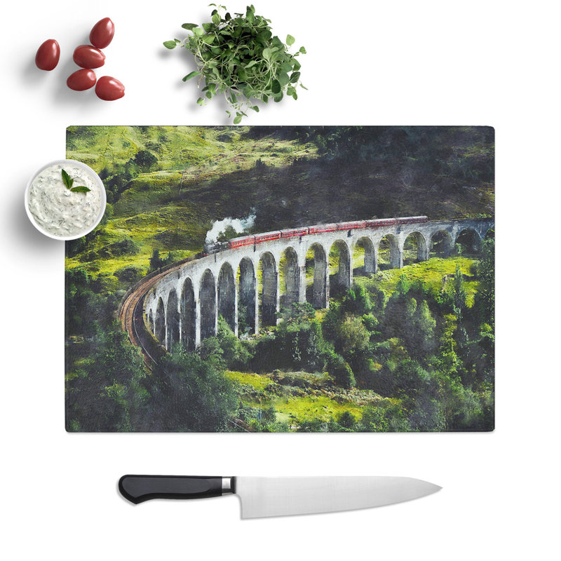 Tempered Glass Steam Train in Scotland Abstract Chopping Board, 20 cm x 28.5 cm