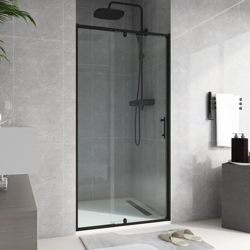 Porte de douche à cadre pivotant noir mat 32-36 "x H 72", Noir mat