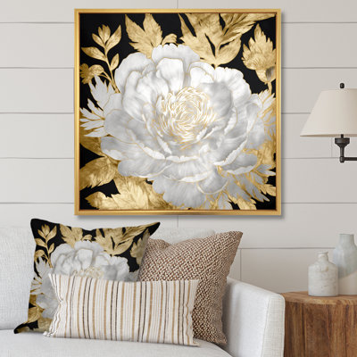 " Exquisite White Rose Blooming Floral Gold Glam "