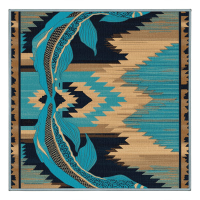 Washable Koi Fish Southwestern Area Rug