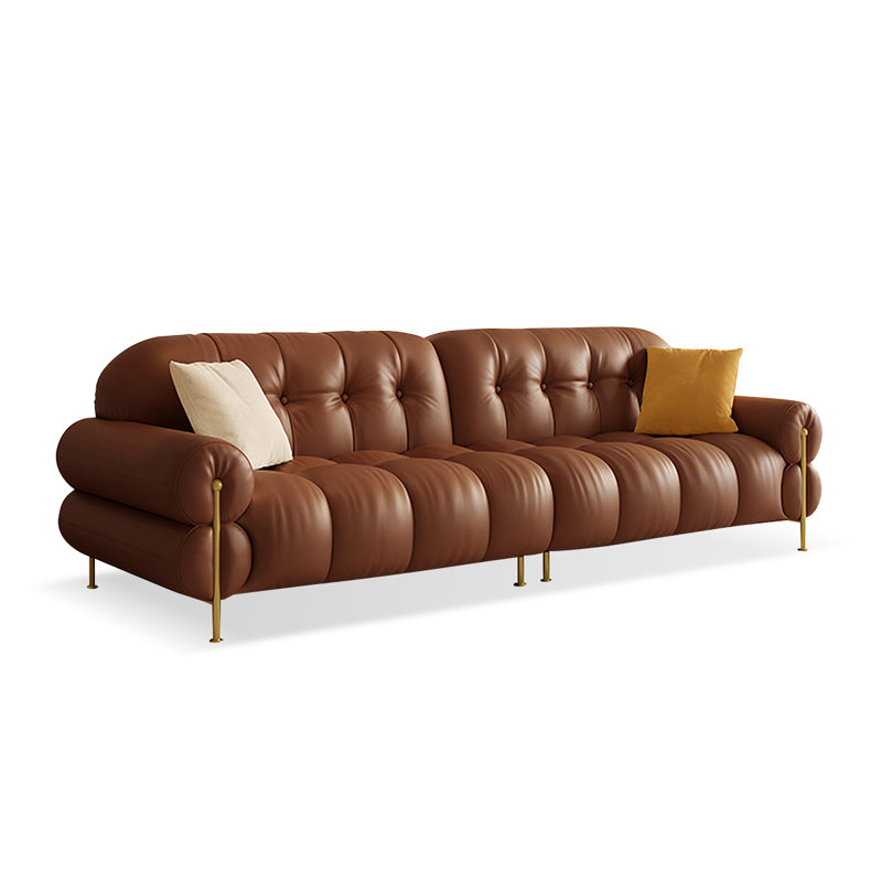 Canapé modulaire en similicuir caramel, Caramel, 34.25" H x 110.24" W x 39.37" D