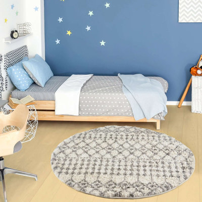 Moroccan Shaggy Collection Rugs Tangier Design in Ivory/Grey