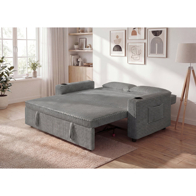 2 Seater Velvet Sofa Bed, Grey
