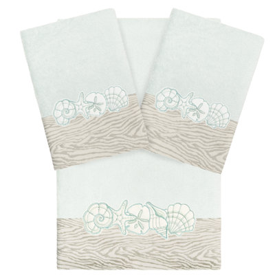Linum Home Textiles 100% Turkish Cotton SHELL ROW 3PC Embellished Towel Set