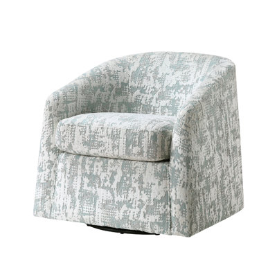 Swivel Armchair, Green Jacquard Fabric, Curved Foam Cushions