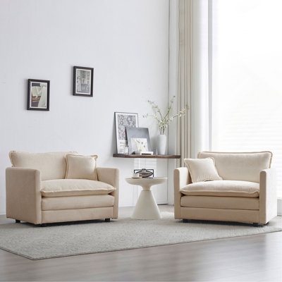 Accent Chair Set Of 2, High-End Chenille Upholstered Armchairs, Living Room Side Chairs With Toss Pillow
