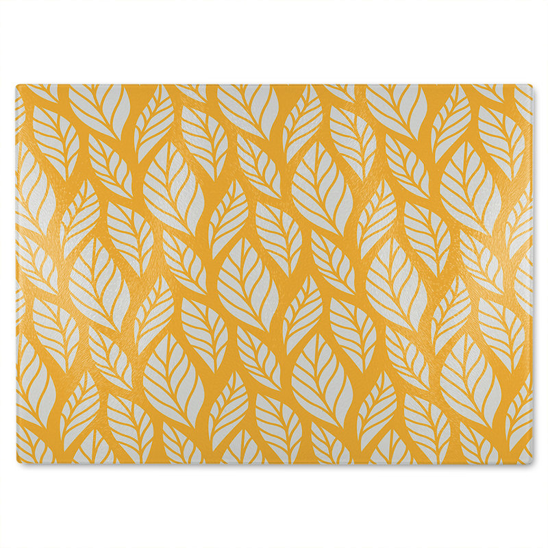 White Leaf Pattern On Glass Chopping Board, 28cm L x 20cm W