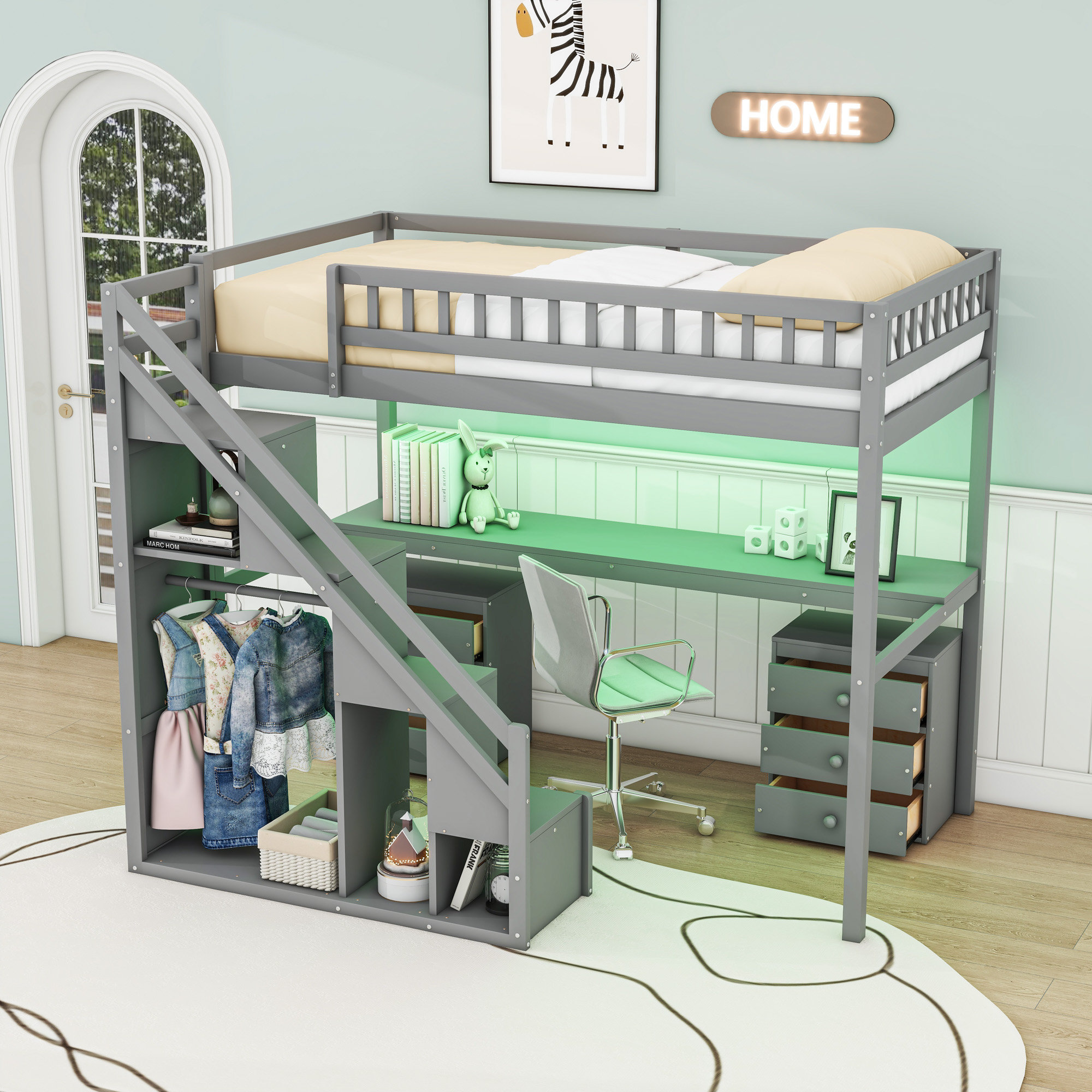 Harriet Bee Loft Bed With Two Drawers, Desk And Light - Wayfair Canada