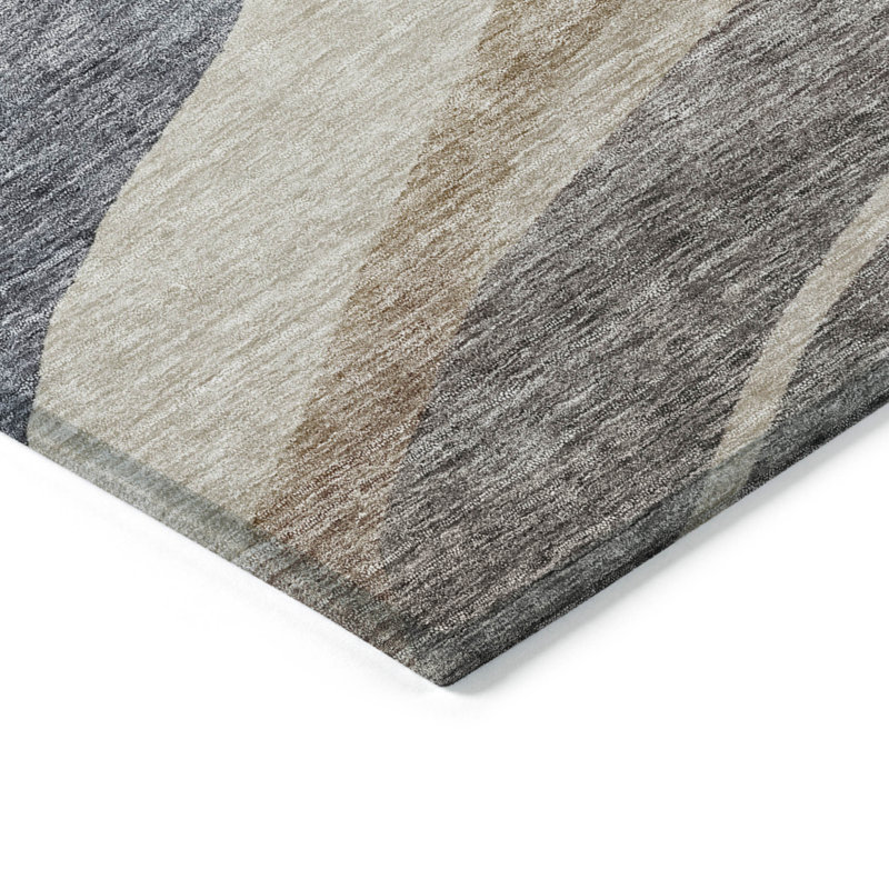 Tapis d'extérieur lavable abstrait 8 pi x 10 pi bleu brun et beige