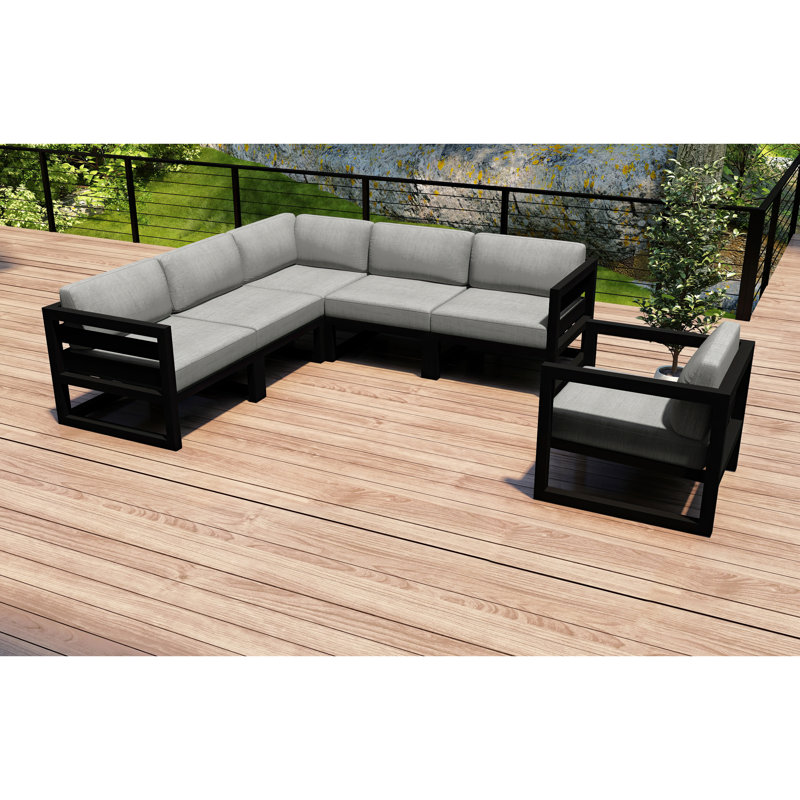 Avion 6 Piece Sectional Set - Black, Cast Silver Sunbrella®, Black