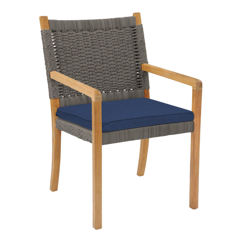 Hudson Teak Patio Dining Chair with Cushion (Set of 2), Canvas Navy Sunbrella® Canvas, Hudson Charcoal Lace