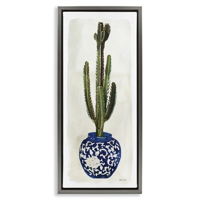 «Cactus in Blue Ornate Vase», art mural encadré or sur toile par Stellar Design Studio