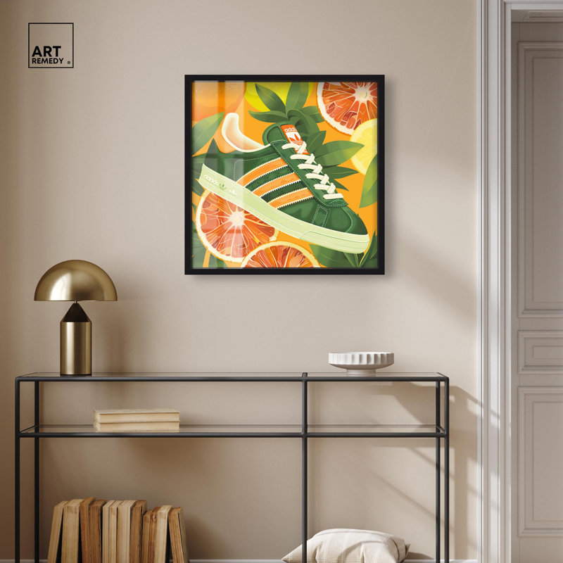 «Citrus Sneaker Shadowbox Print Sneaker» par Art Remedy, H 25 po x l 25 po, Noir