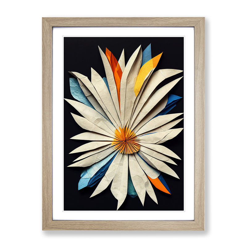 Paper Flower - Wall Art, 36cm H x 27cm W, Oak Framed