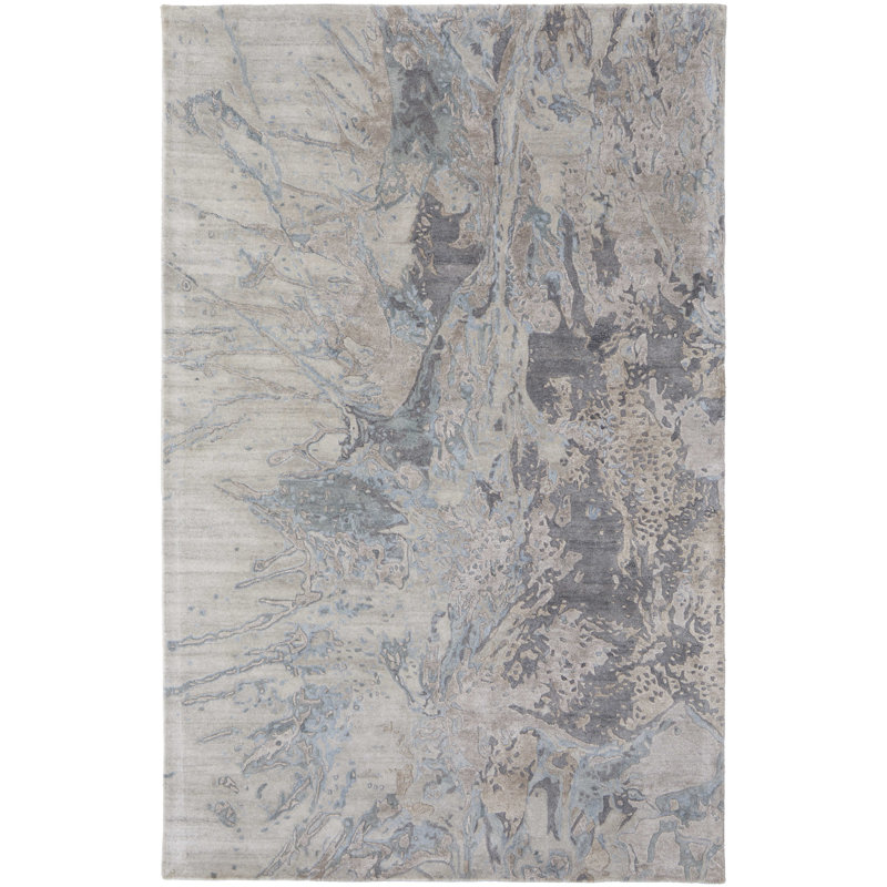 Gyanna Modern Watercolor, Gray/Tan/Blue, 8' X 10' Area Rug, Runner 2'6" x 12'