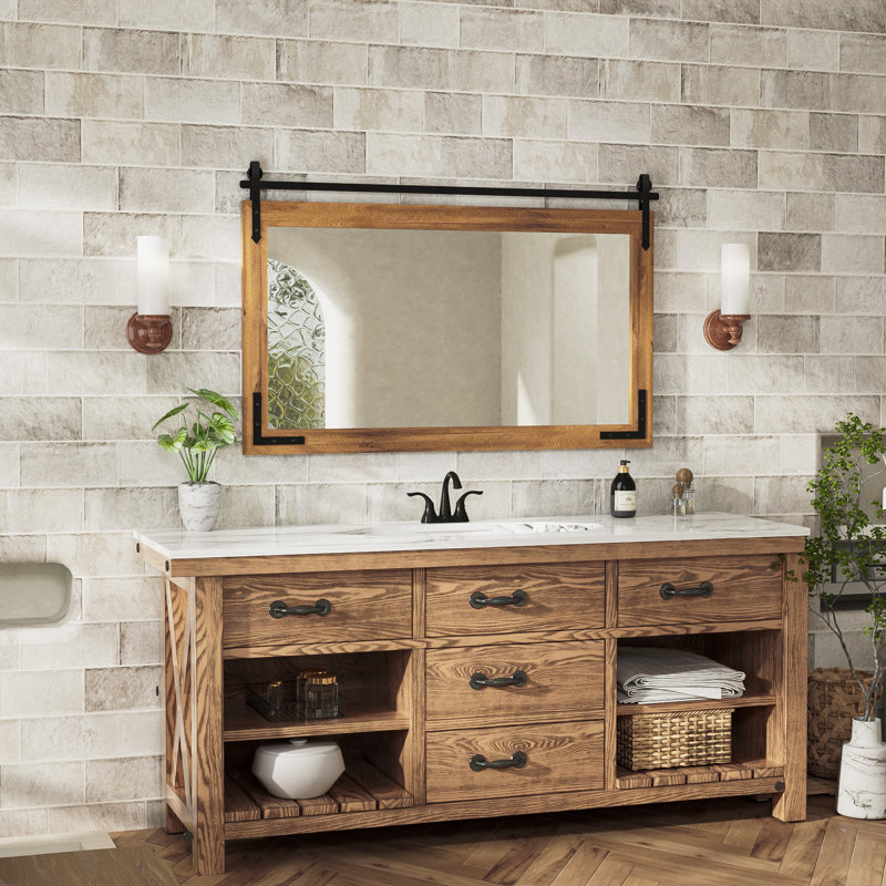 Miroir décoratif Brunilda Rustic Farmhouse, 26 po x 40 po, Brun