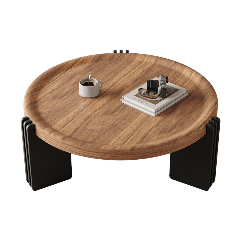 35'' Modern Round Coffee Table, 3 Block Legs Sturdy Center Accent Table