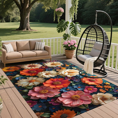 Abstract Flower Area Rug - Neutral - Modern Spring Floral Washable Carpet, Large Indoor Rug For Living Room, Kitchen, Dining, Bedroom, Farmhouse, Nursery, Office