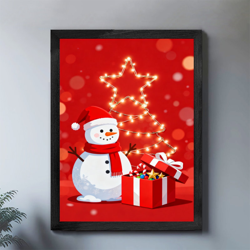 Impression encadrée noire «Snowman Vintage by the Stars» de style rétro, H 25 po x l 17 po