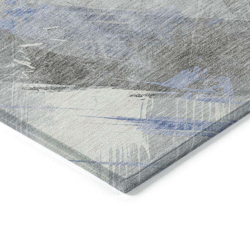 Sky Blue and White Striped Synthetic Washable Rug 20" x 30"