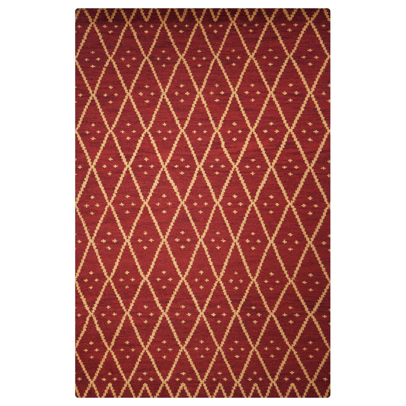 Rouge | Tapis intérieur géométrique doré en laine noué à la main, Rectangle 9 pi x 12 pi
