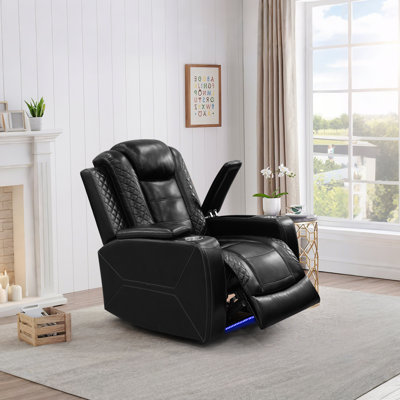 36.6" Faux Leather Power Recliner With Dual Cup Holders, Hidden Storage & LED Ambient Lighting by Ivy Bronx
