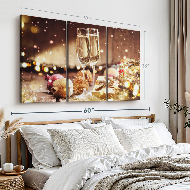 «Champagne For Christmas» sur, H 36 po x l 57 po x P 1,25 po